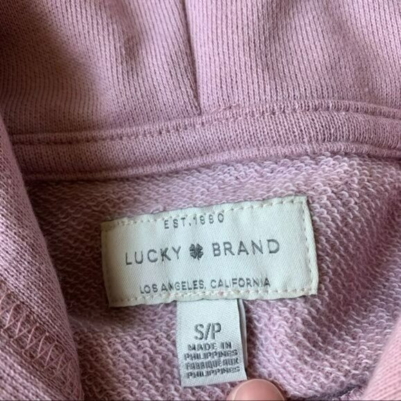 Lucky brand womens size small don’t worry be lucky pink crop top hoodie - Picture 5 of 10